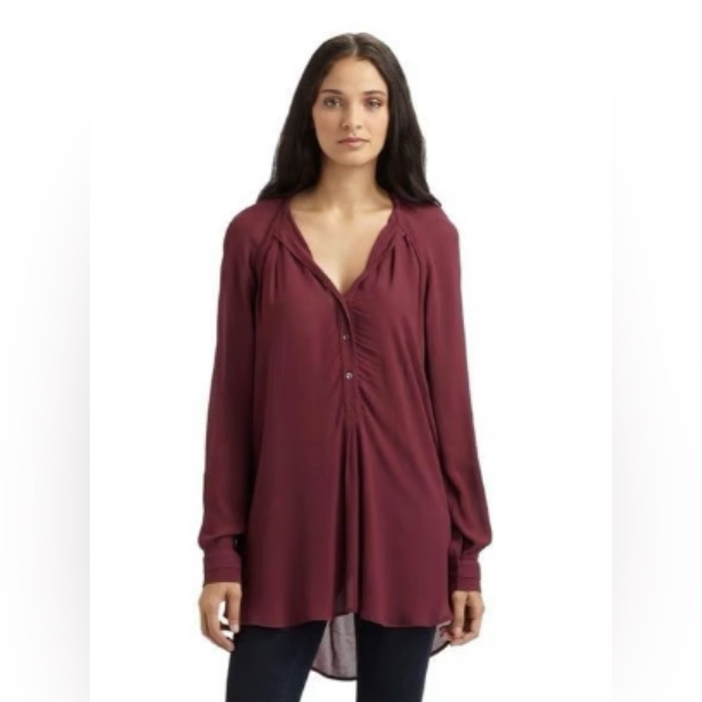 BCBG MAX AZRIA S Burgundy Bordeaux Tunic Top Dress Rayon Crepe Relaxed R $198